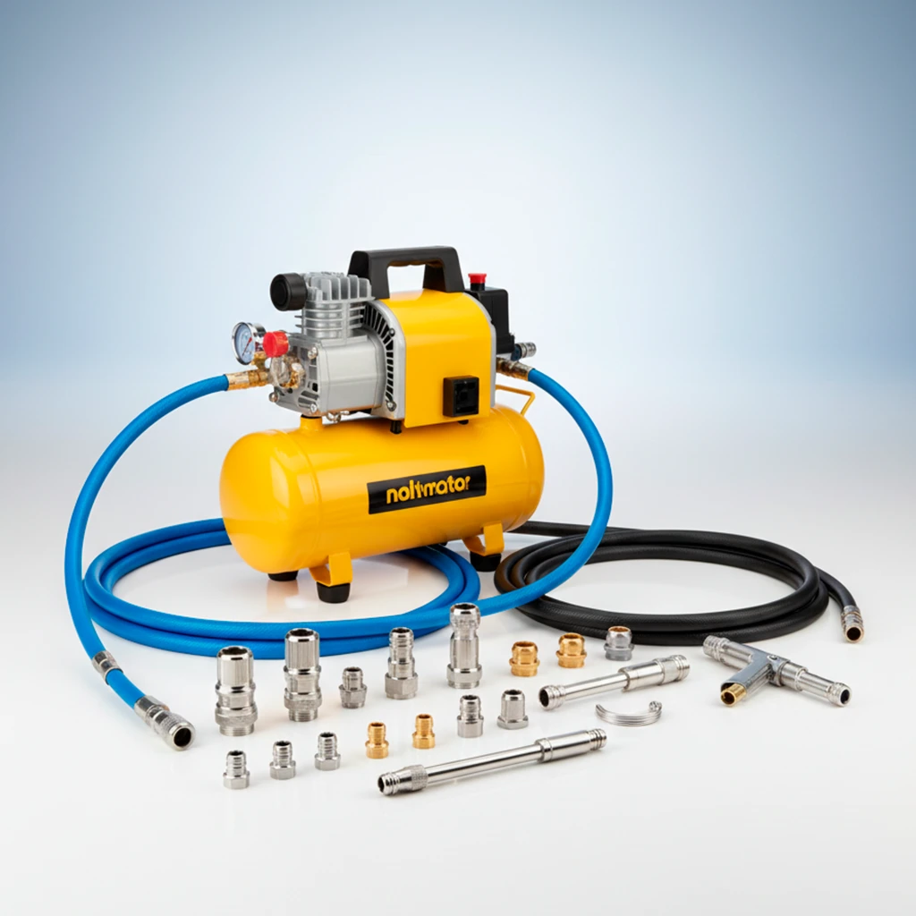 Compresores, mangueras y conectores neumáticos.