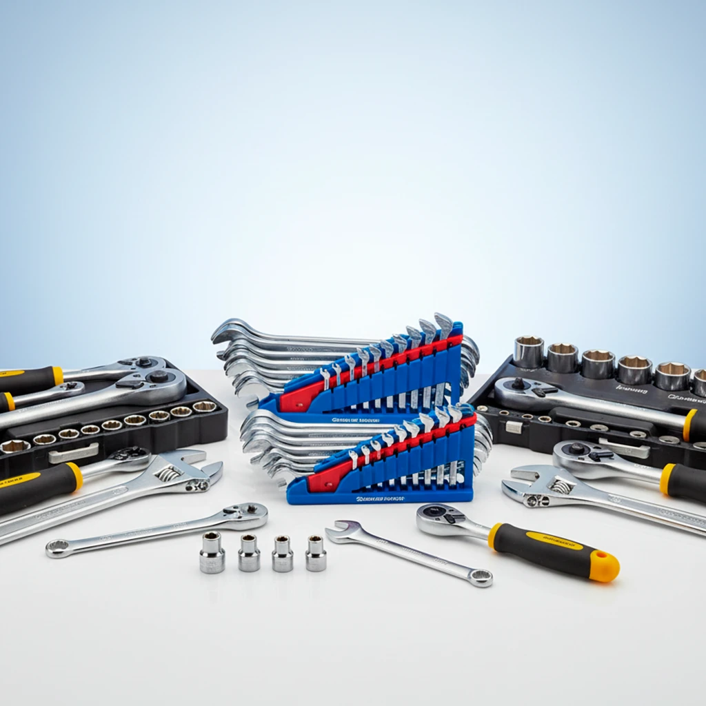 Llaves fijas, inglesas, carraca y juegos.