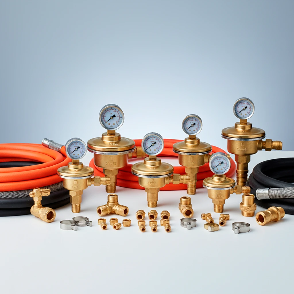 Reguladores, mangueras y accesorios de gas.