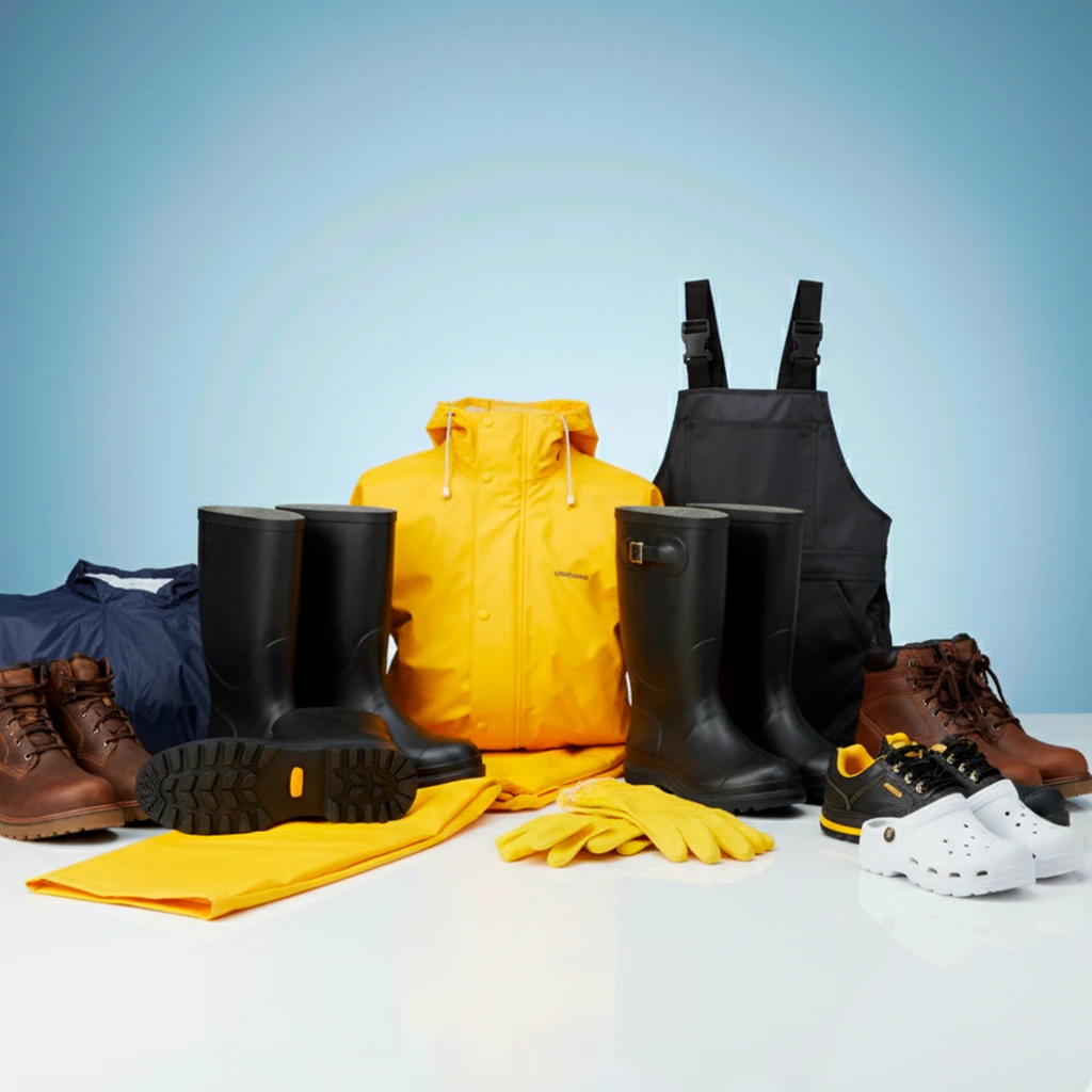 Ropa de agua y calzado de seguridad.