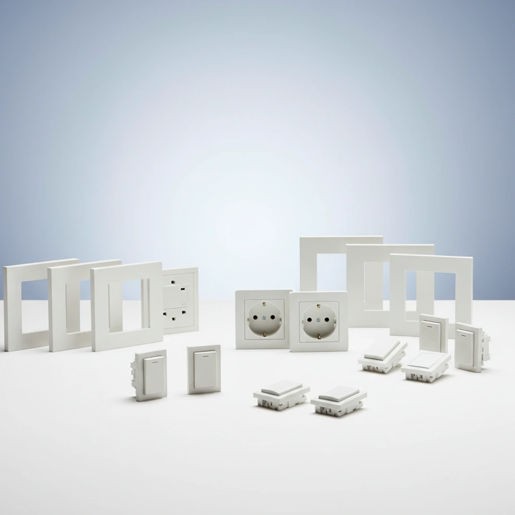 mecanismos interruptores, bases, marcos y tapas.